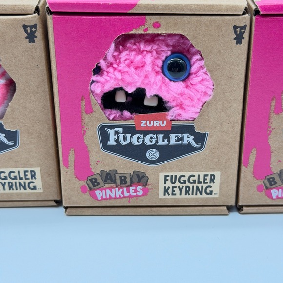 ZURU Fuggler Baby Pinkles Fuggler Keyring Plush Pink Valentine Complete Set of 6 - Picture 7 of 15